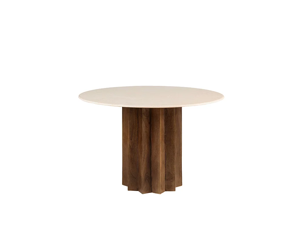 Sorong - Table à manger 4 personnes ronde en marbre et bois massif - Ivoire