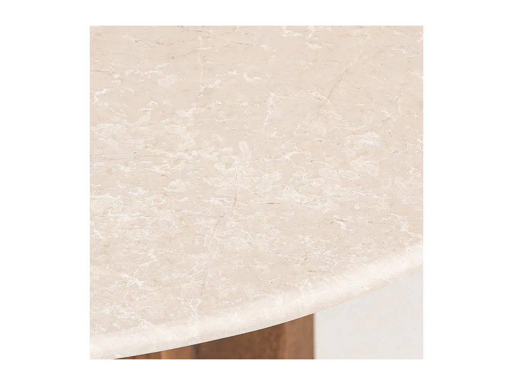 Sorong - Table à manger 4 personnes ronde en marbre et bois massif - Ivoire