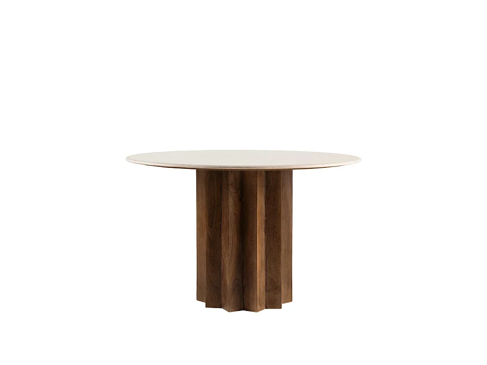 Sorong - Table à manger 4 personnes ronde en marbre et bois massif - Ivoire