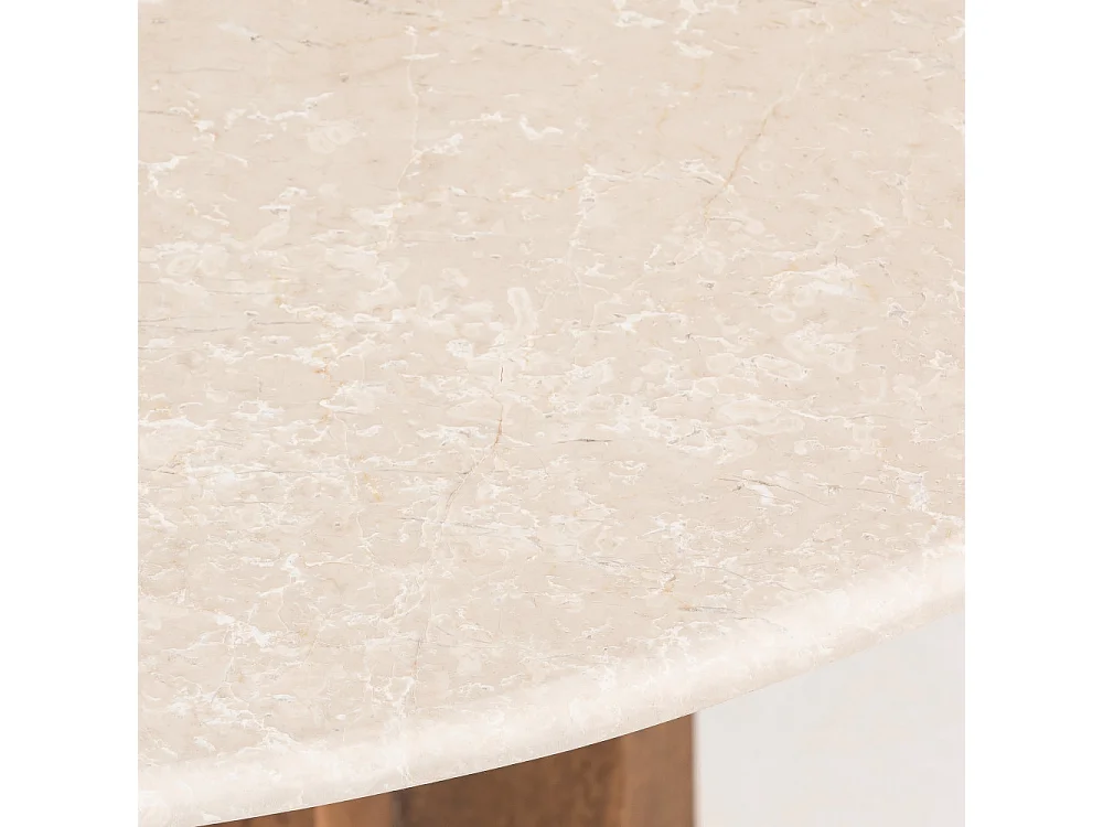 Sorong - Table à manger 4 personnes ronde en marbre et bois massif - Ivoire