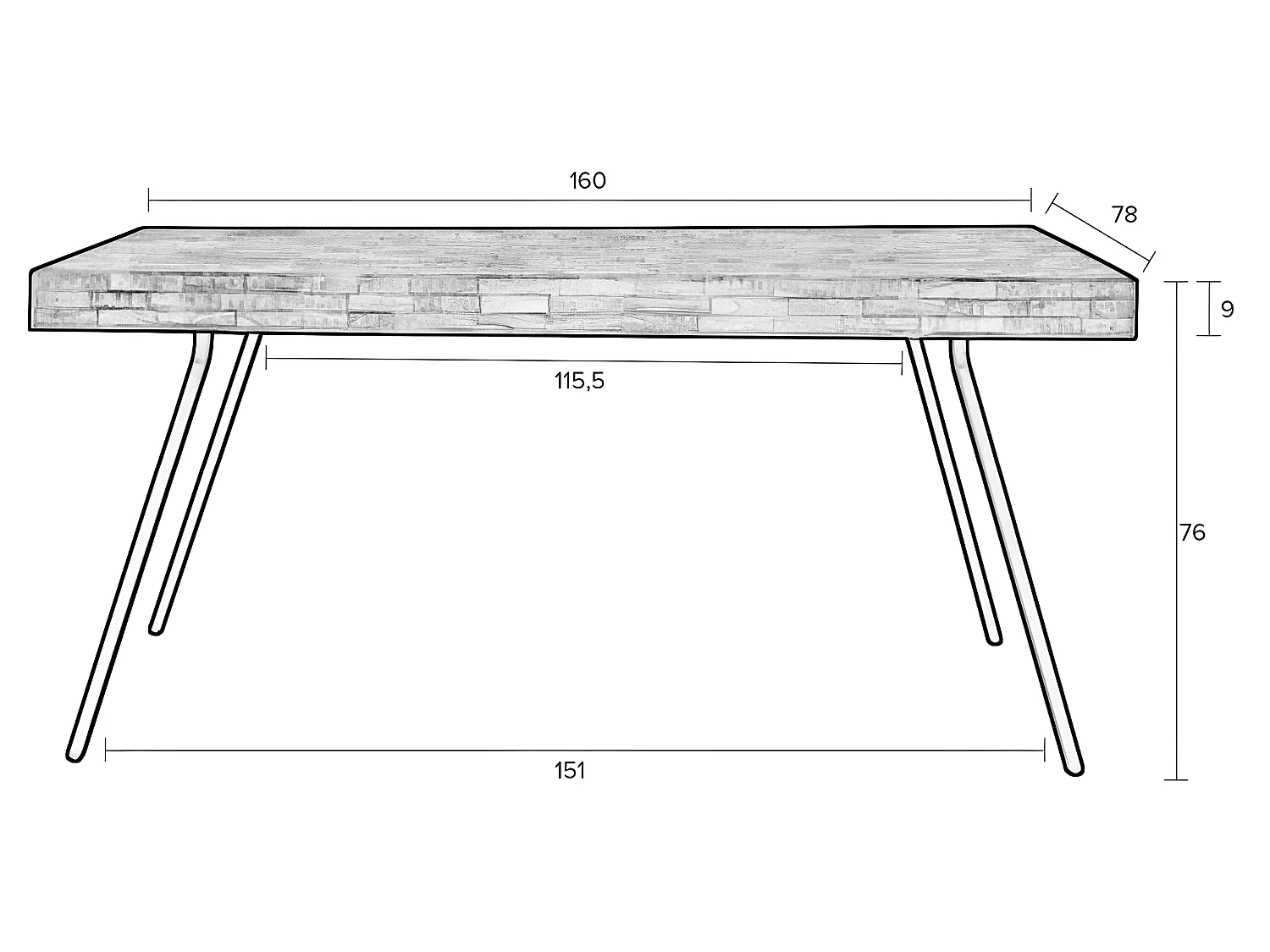 Suri - Table à manger 4 personnes en teck recyclé et métal - Bois