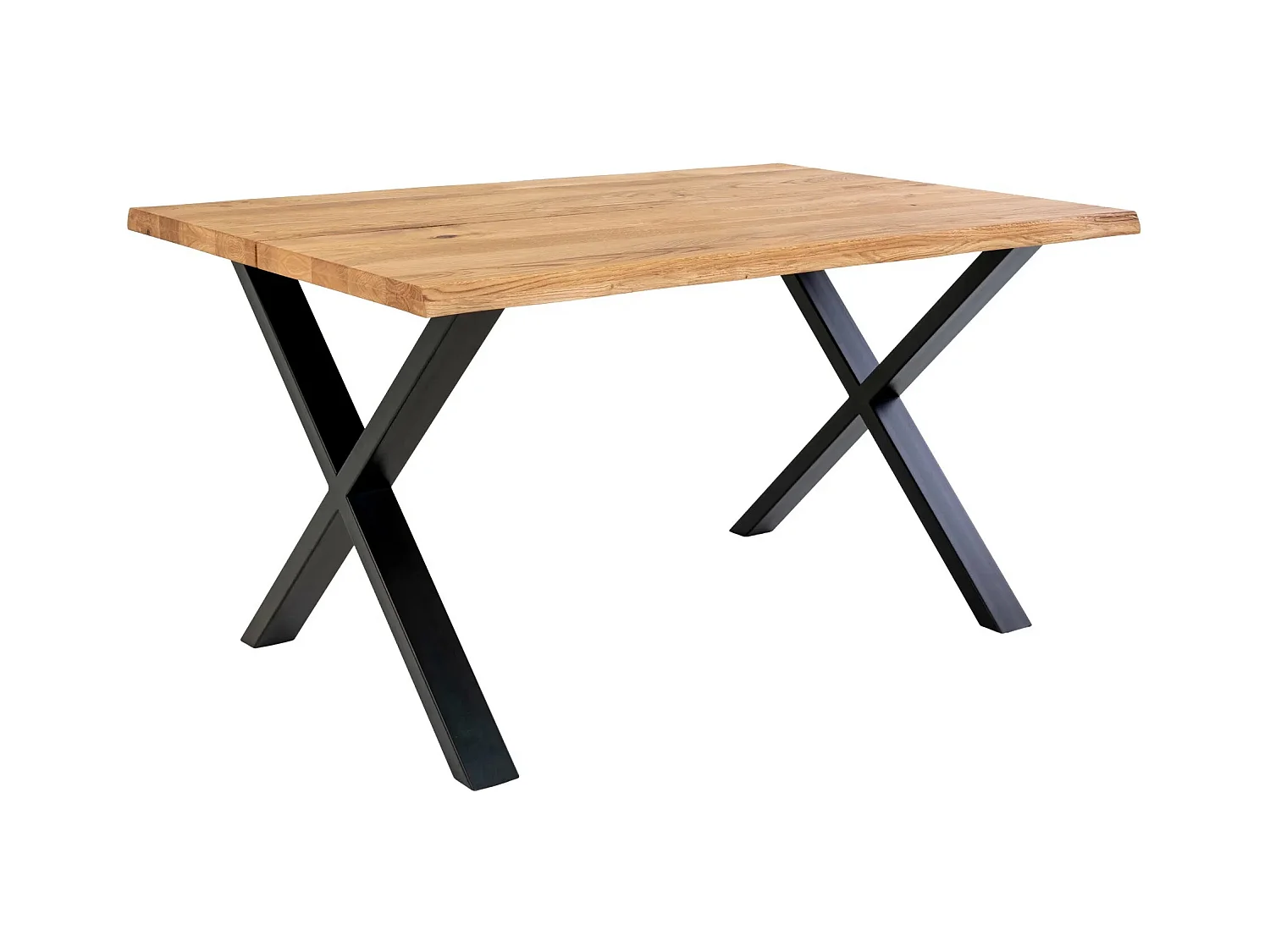 Table à manger industrielle TOULON – Chêne massif & acier noir, design avec bord ondulé-Beige-Largeur 140 cm