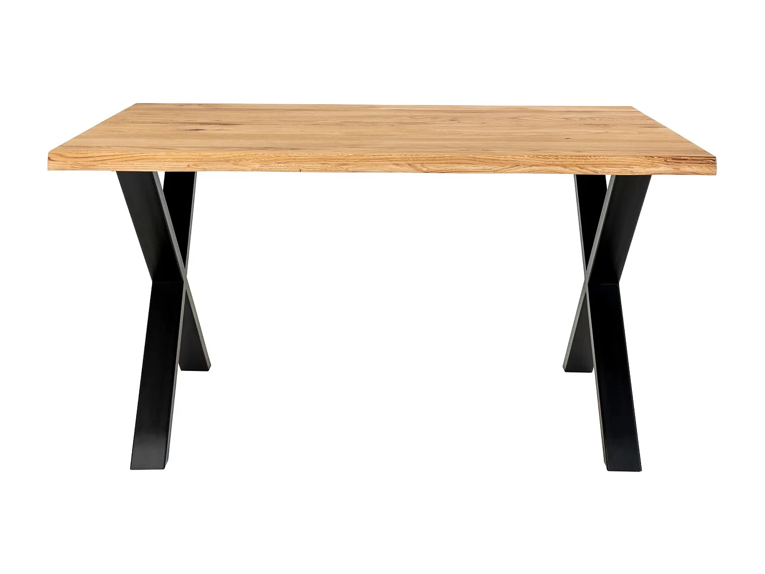 Table à manger industrielle TOULON – Chêne massif & acier noir, design avec bord ondulé-Beige-Largeur 140 cm