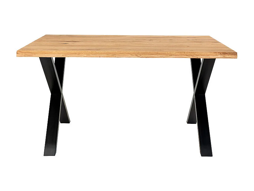 Table à manger industrielle TOULON – Chêne massif & acier noir, design avec bord ondulé-Beige-Largeur 140 cm