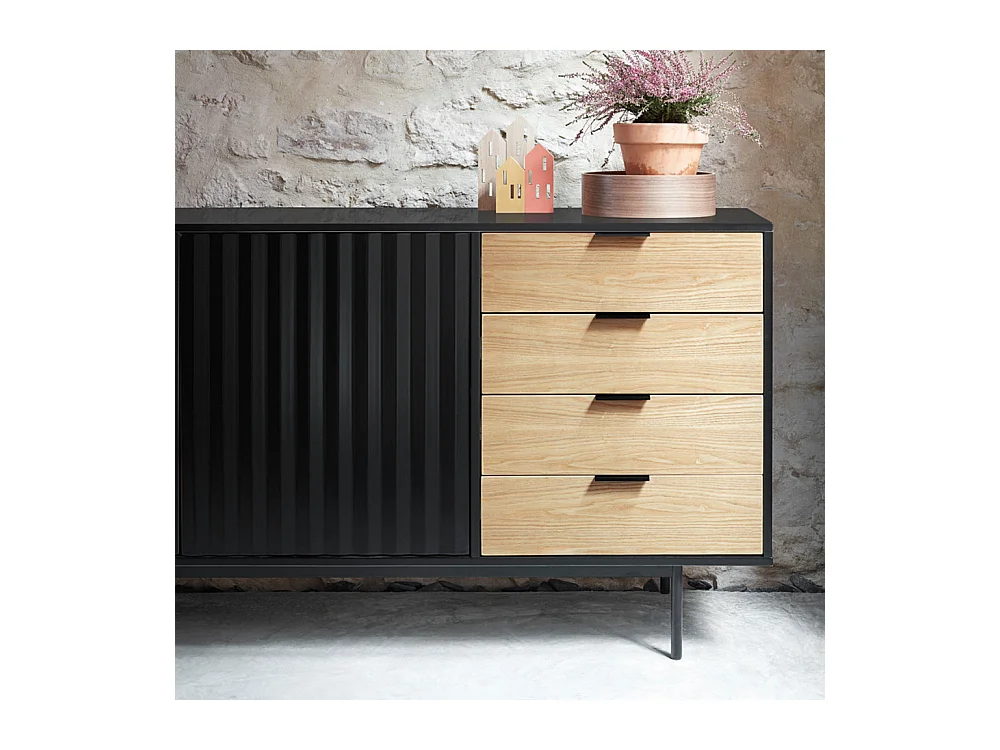 Sierra - Buffet en bois 2 portes 4 tiroirs L159,2cm : Couleur - Noir