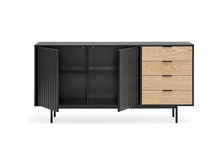 Sierra - Buffet en bois 2 portes 4 tiroirs L159,2cm : Couleur - Noir