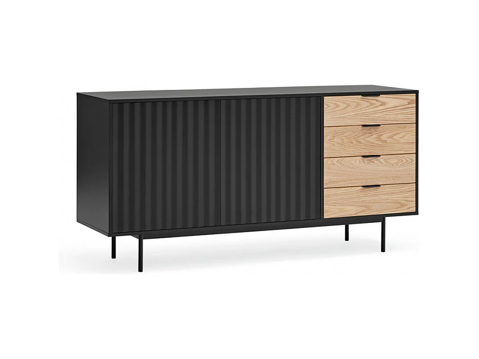 Sierra - Buffet en bois 2 portes 4 tiroirs L159,2cm : Couleur - Noir