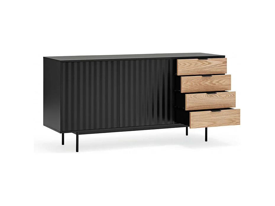Sierra - Buffet en bois 2 portes 4 tiroirs L159,2cm : Couleur - Noir