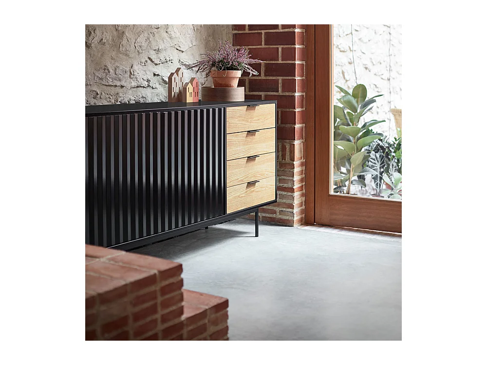 Sierra - Buffet en bois 2 portes 4 tiroirs L159,2cm : Couleur - Noir