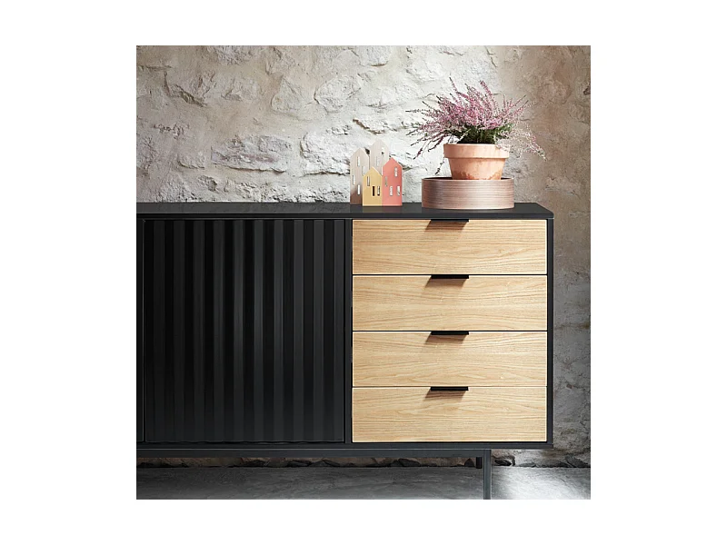Sierra - Buffet en bois 2 portes 4 tiroirs L159,2cm : Couleur - Noir