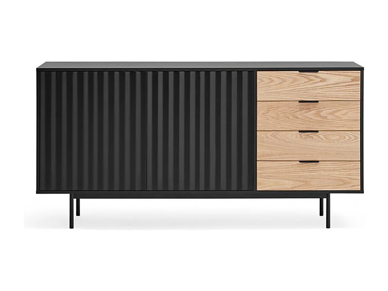 Sierra - Buffet en bois 2 portes 4 tiroirs L159,2cm : Couleur - Noir