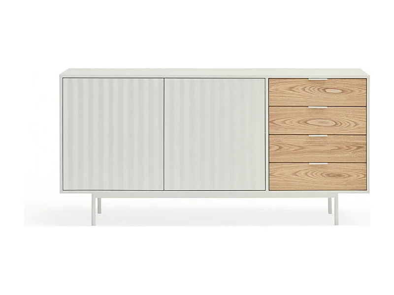 Sierra - Buffet en bois 2 portes 4 tiroirs L159,2cm : Couleur - Blanc