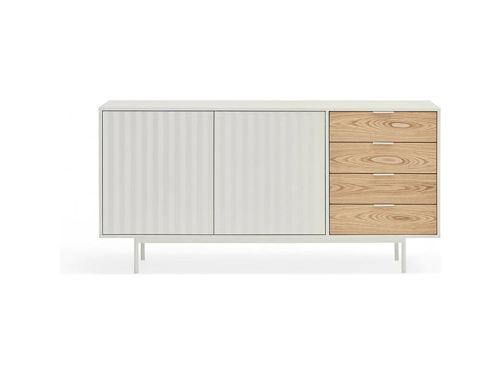 Sierra - Buffet en bois 2 portes 4 tiroirs L159,2cm : Couleur - Blanc