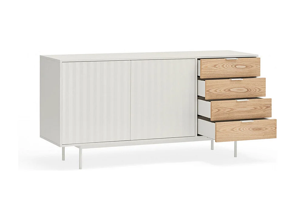 Sierra - Buffet en bois 2 portes 4 tiroirs L159,2cm : Couleur - Blanc