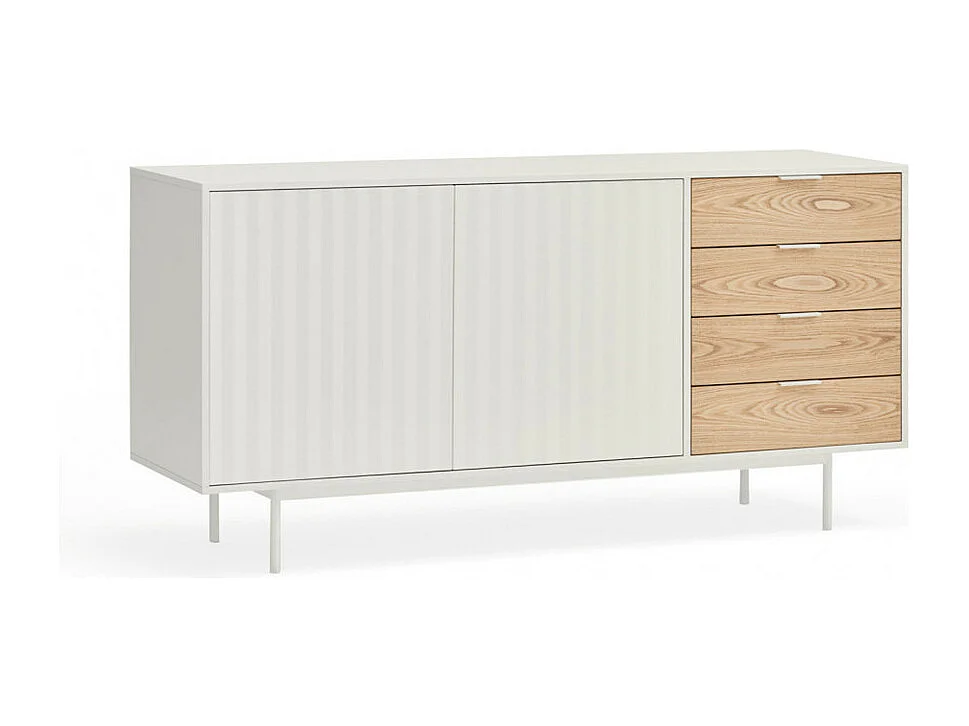 Sierra - Buffet en bois 2 portes 4 tiroirs L159,2cm : Couleur - Blanc
