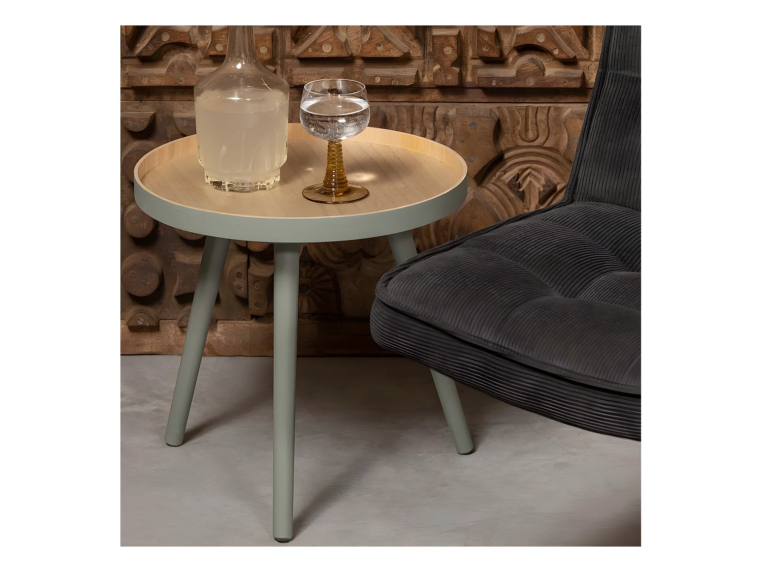 False - Table basse ronde trépied - Vert pistache