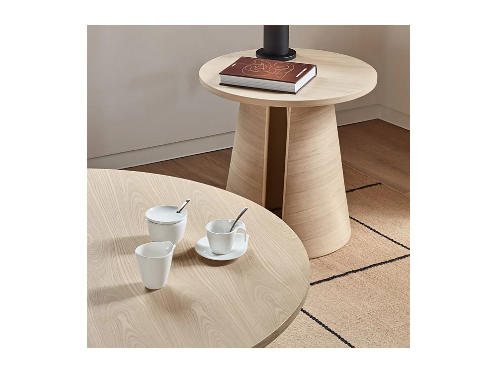 Cep - Table basse ronde en bois ø110cm - Bois blanchi