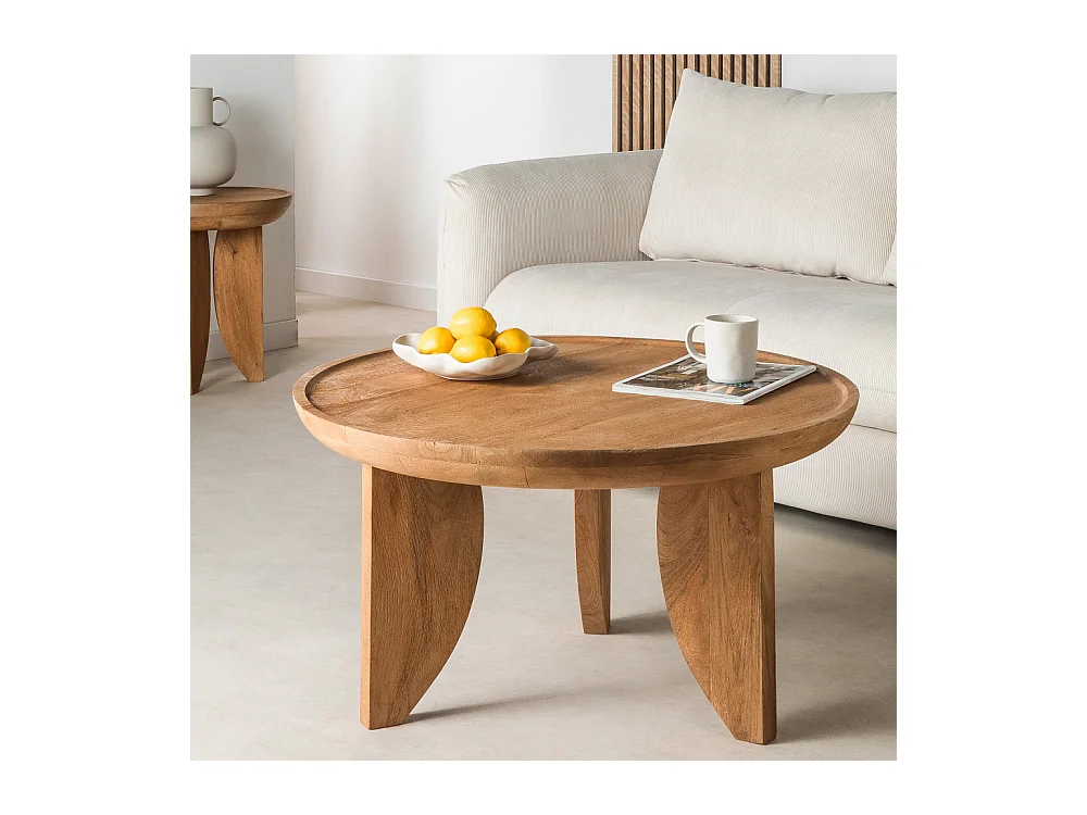 Jepara - Table basse ronde en bois massif ø84cm - Bois clair