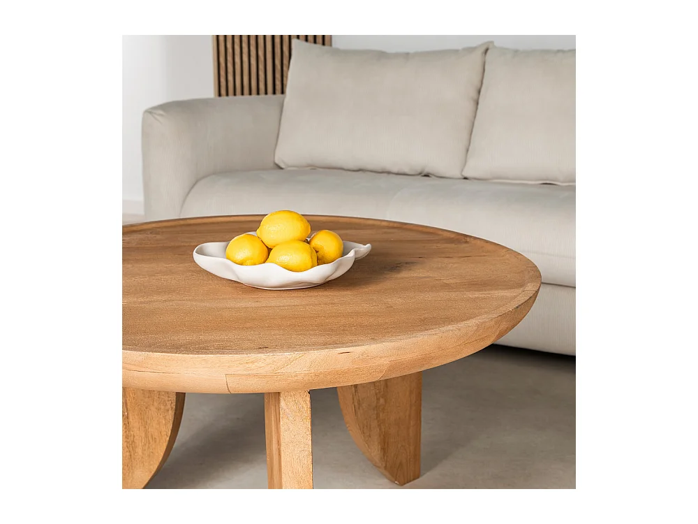 Jepara - Table basse ronde en bois massif ø84cm - Bois clair