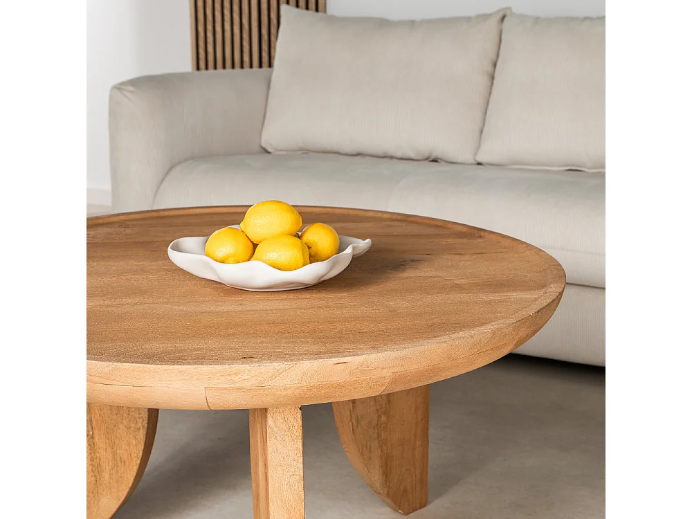 Jepara - Table basse ronde en bois massif ø84cm - Bois clair