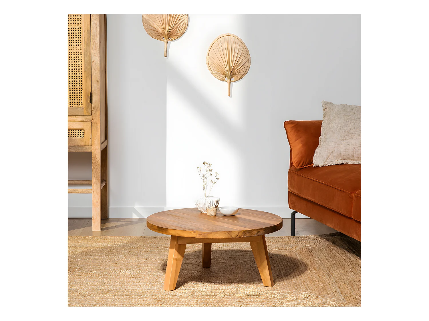 Léona - Table basse en bois d'acacia ø65cm - Bois clair