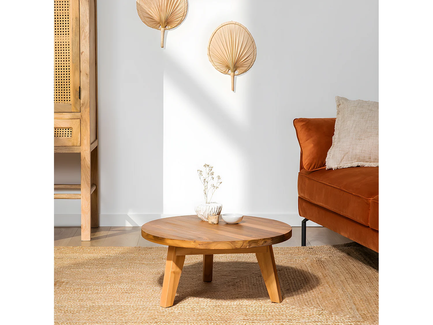 Léona - Table basse en bois d'acacia ø65cm - Bois clair