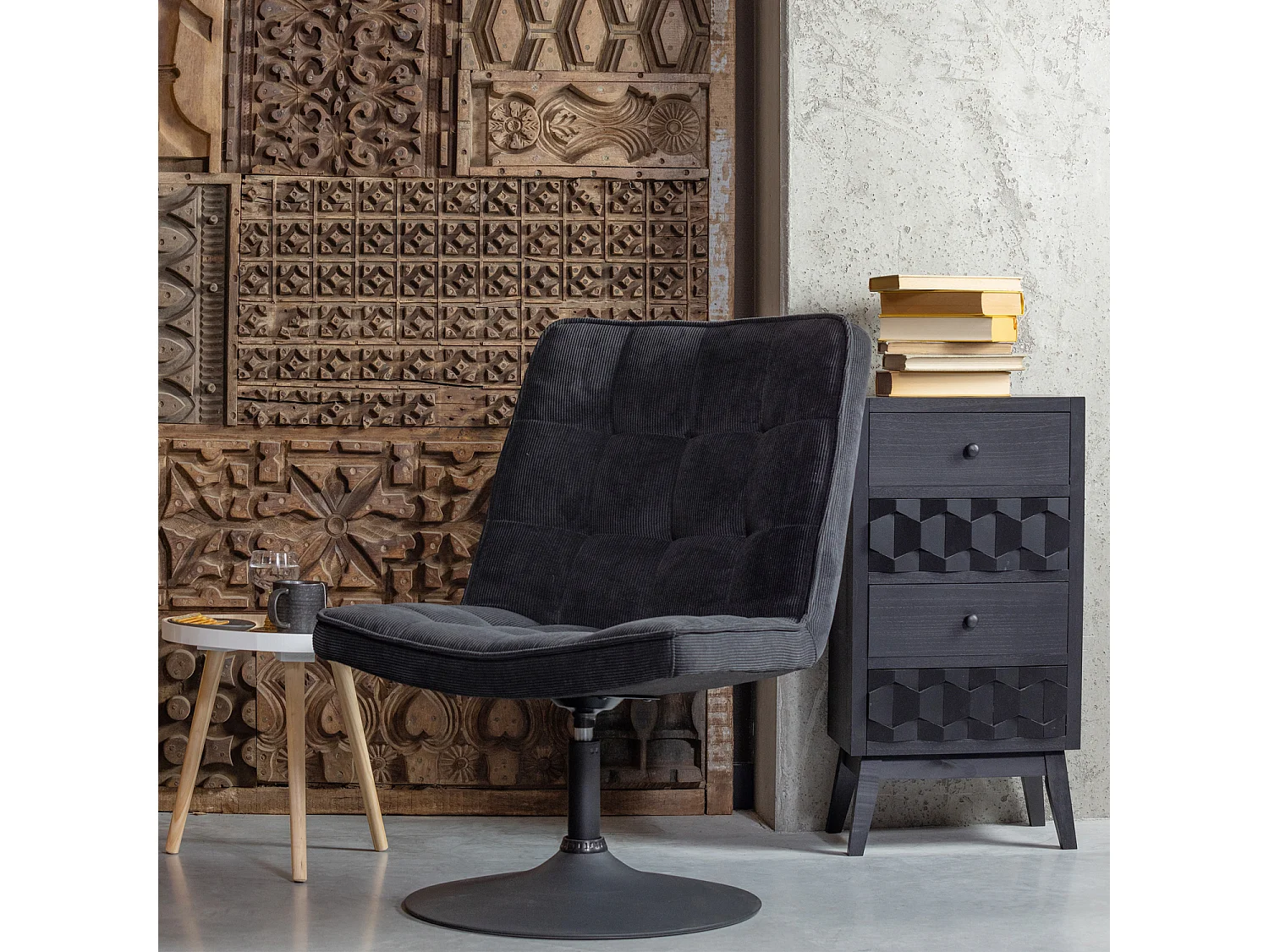 False - Table basse ronde trépied - Bois clair