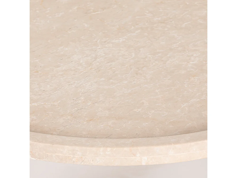 Nador - Table basse en marbre et bois massif ø80cm - Ivoire