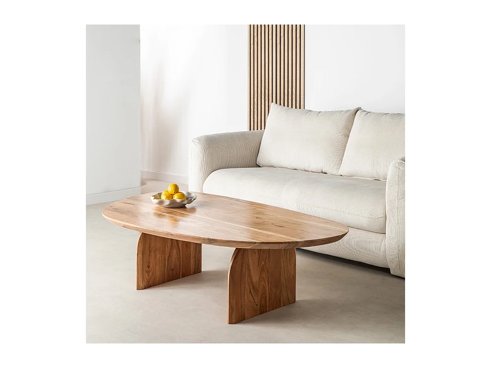 Malang - Table basse organique en bois massif d'acacia - Bois foncé