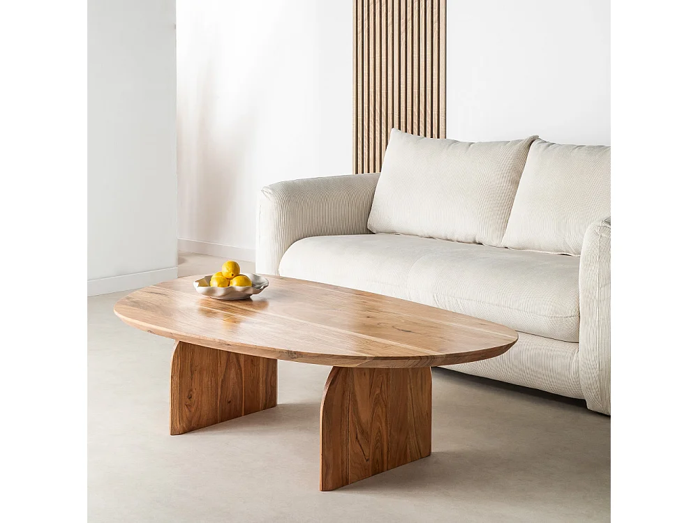 Malang - Table basse organique en bois massif d'acacia - Bois foncé