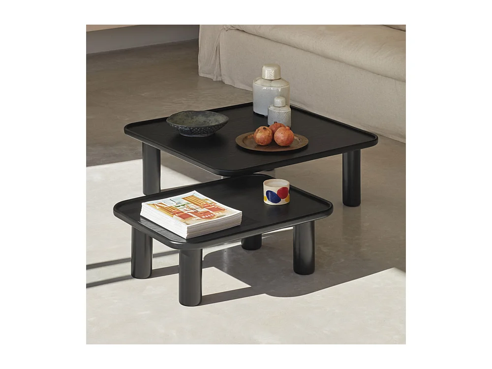 Nest - 2 tables basses gigognes carrées en bois - Couleur - Noir