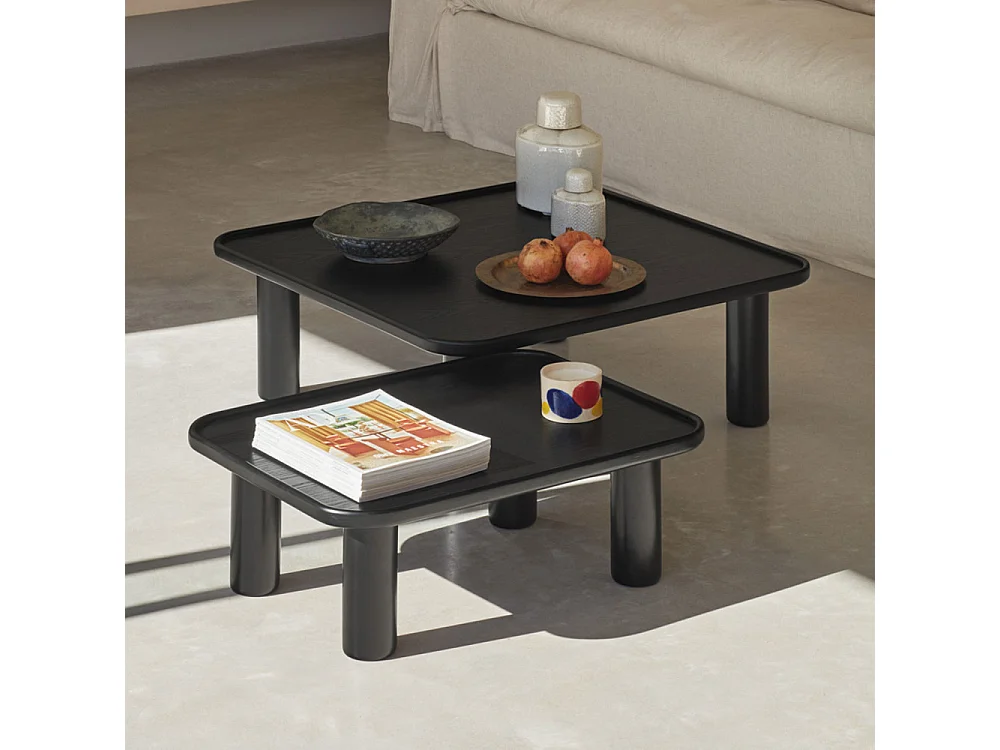 Nest - 2 tables basses gigognes carrées en bois - Couleur - Noir