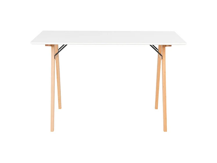 Vojens - Bureau pieds bois clair L120cm - Blanc