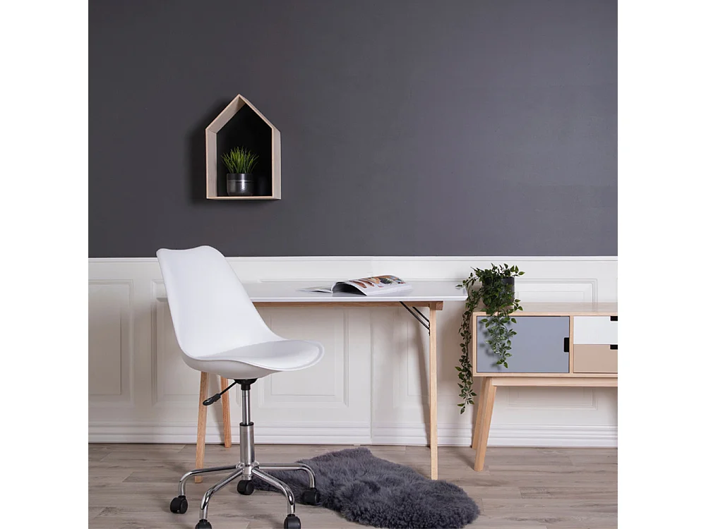 Vojens - Bureau pieds bois clair L120cm - Blanc