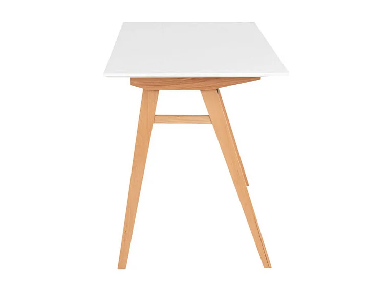 Vojens - Bureau pieds bois clair L120cm - Blanc