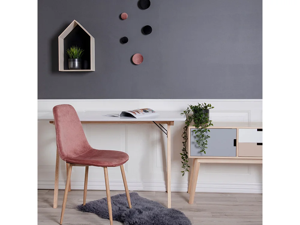 Vojens - Bureau pieds bois clair L120cm - Blanc