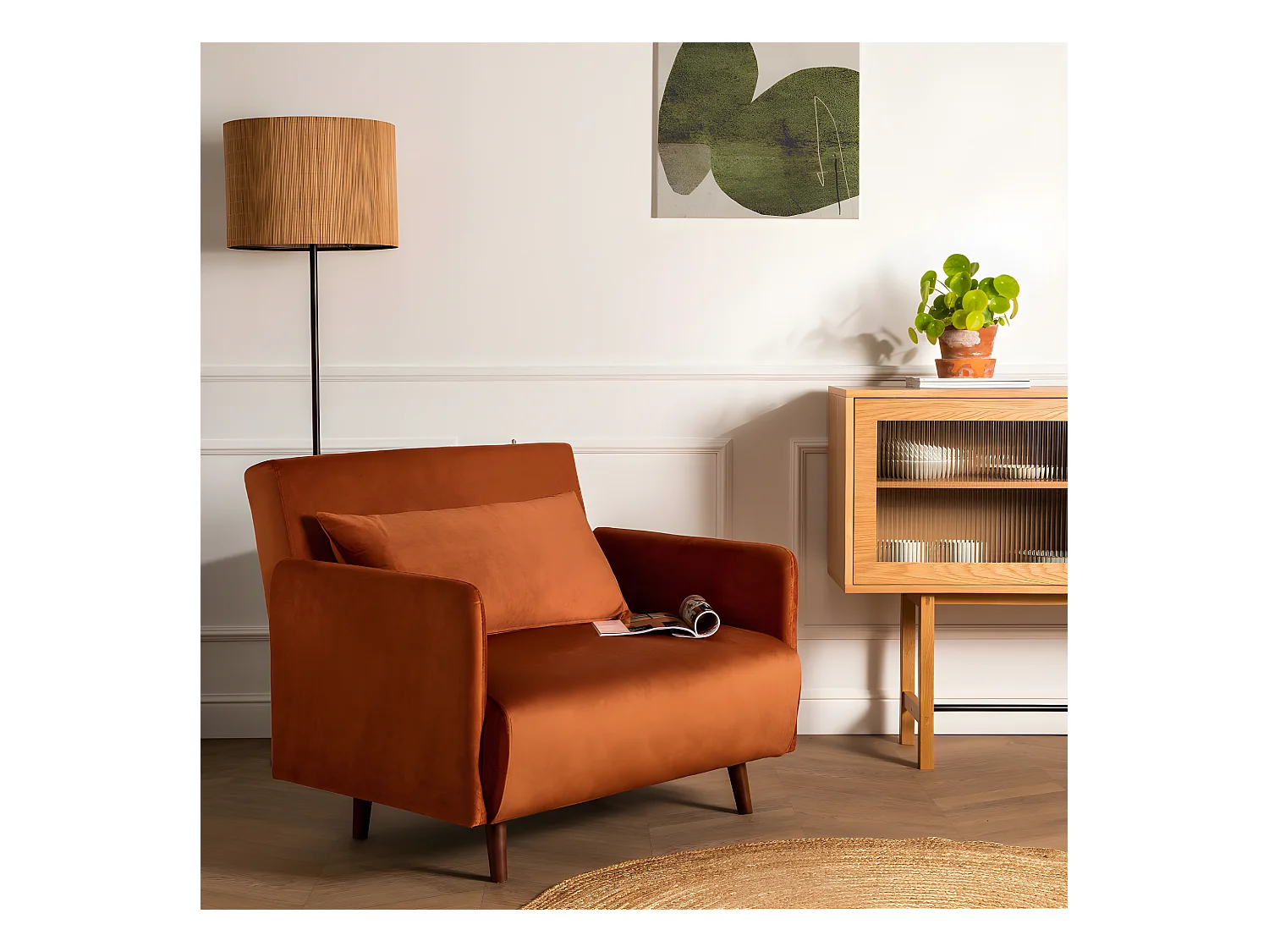 Belushi - Fauteuil convertible en velours - Rouille