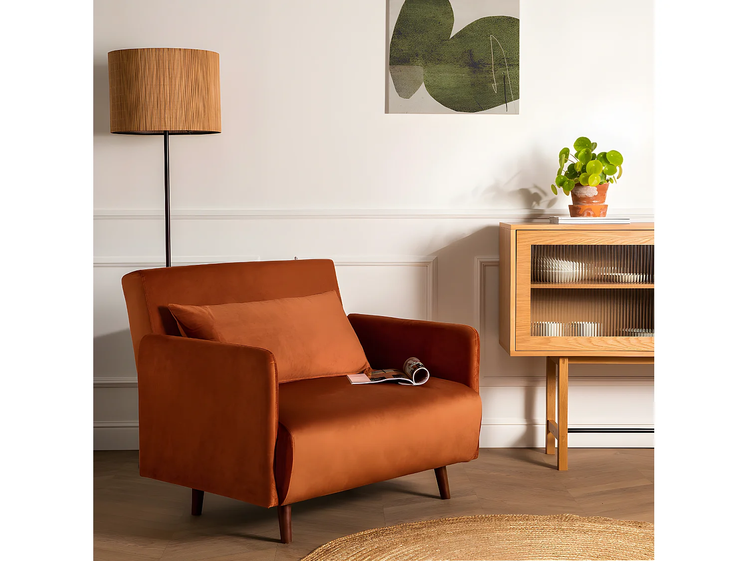 Belushi - Fauteuil convertible en velours - Rouille