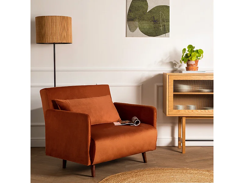 Belushi - Fauteuil convertible en velours - Rouille