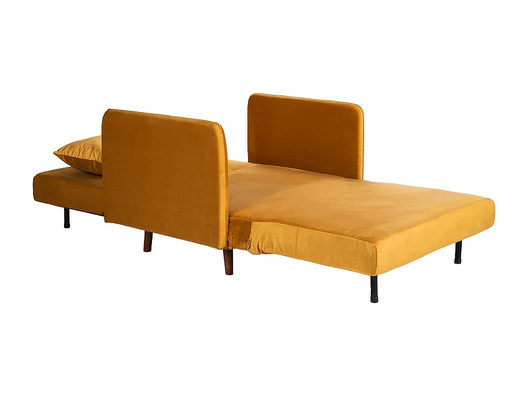 Belushi - Fauteuil convertible en velours - Jaune moutarde
