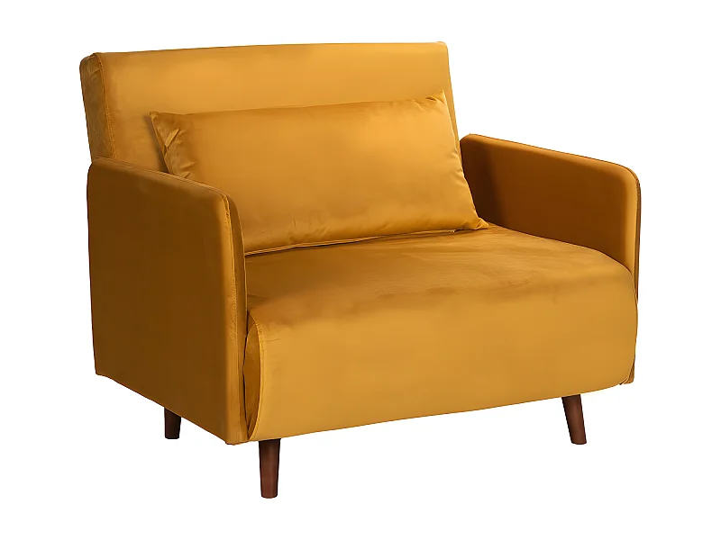 Belushi - Fauteuil convertible en velours - Jaune moutarde