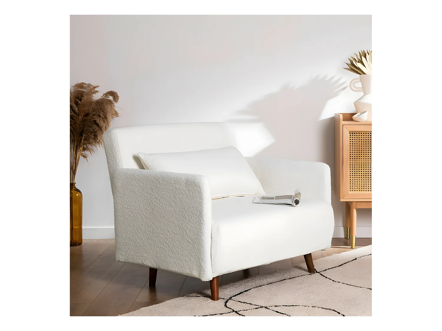 Belushi - Fauteuil convertible en tissu bouclette - Écru