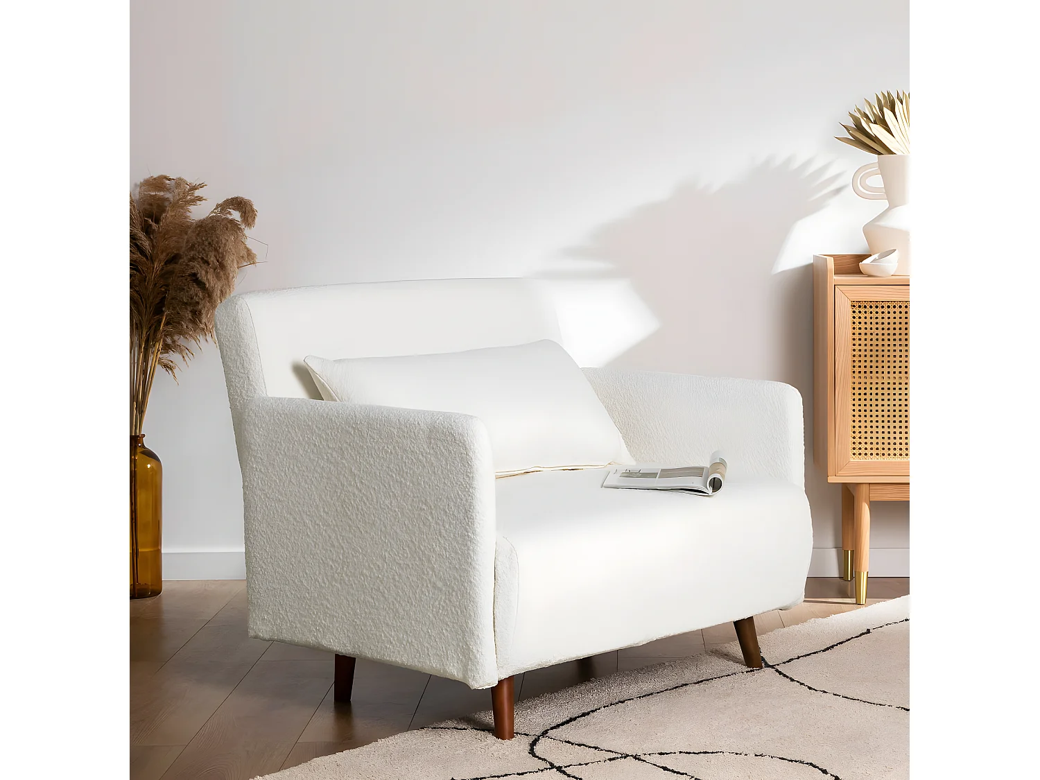 Belushi - Fauteuil convertible en tissu bouclette - Écru