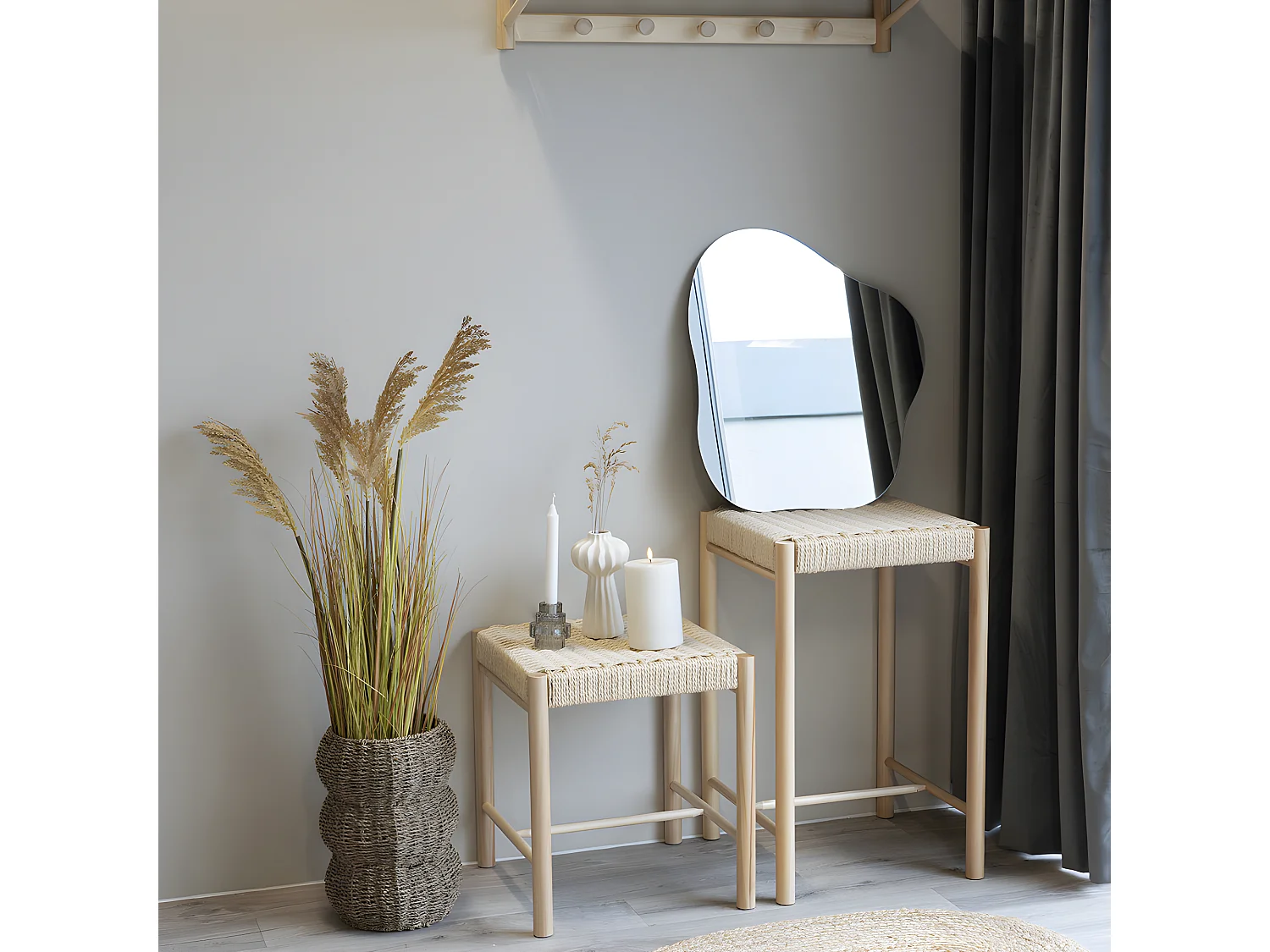 Abano - Tabouret de bar en bois et corde H66,5cm - Naturel