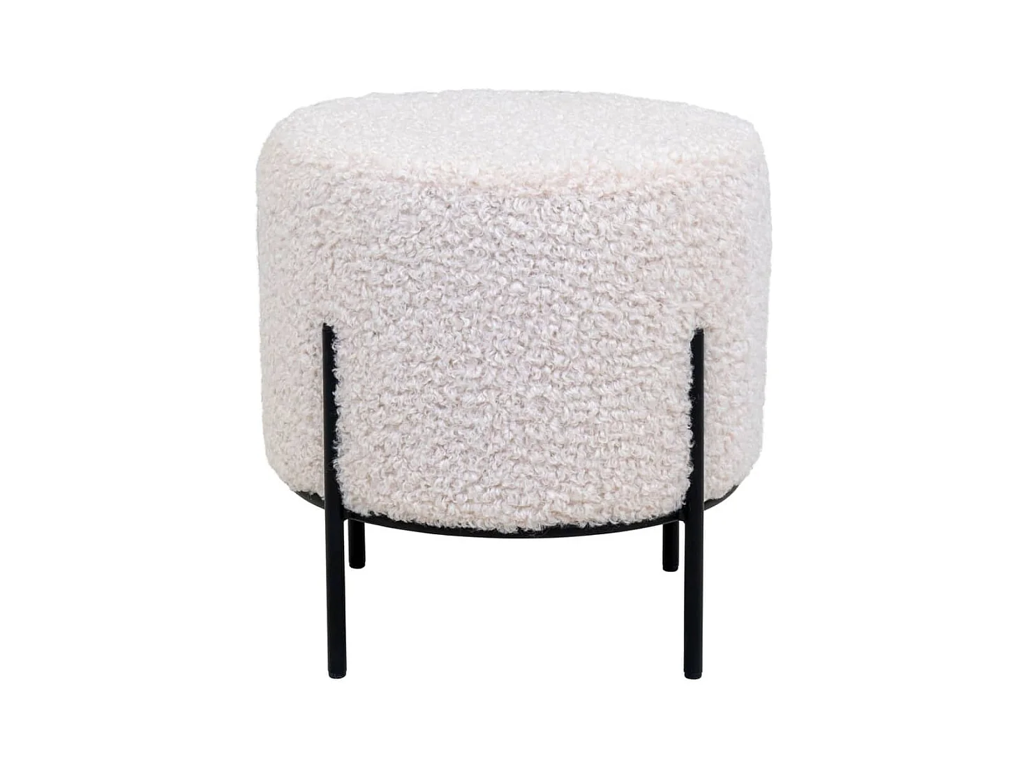 ALFORD ronde poef – Bouclette stof & zwarte metalen poten-Color Blanco