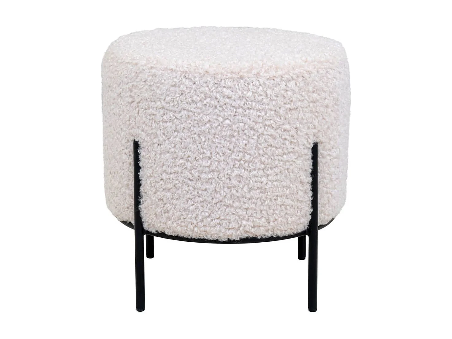Pouf rond ALFORD – Tissu bouclette & pieds métal noir-Blanc