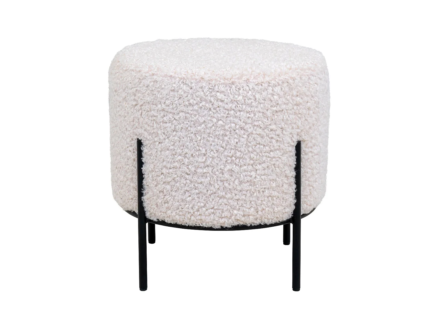 ALFORD ronde poef – Bouclette stof & zwarte metalen poten-Color ribete verde crudo