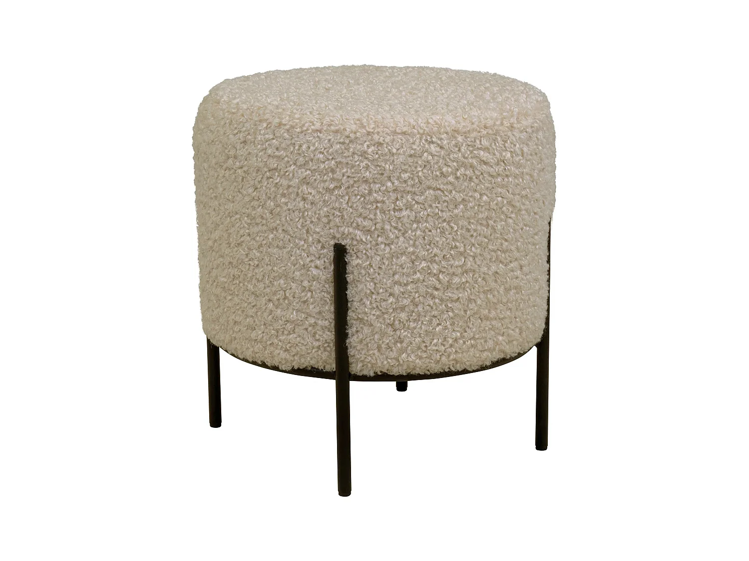 Pouf rond ALFORD – Tissu bouclette & pieds métal noir-Beige
