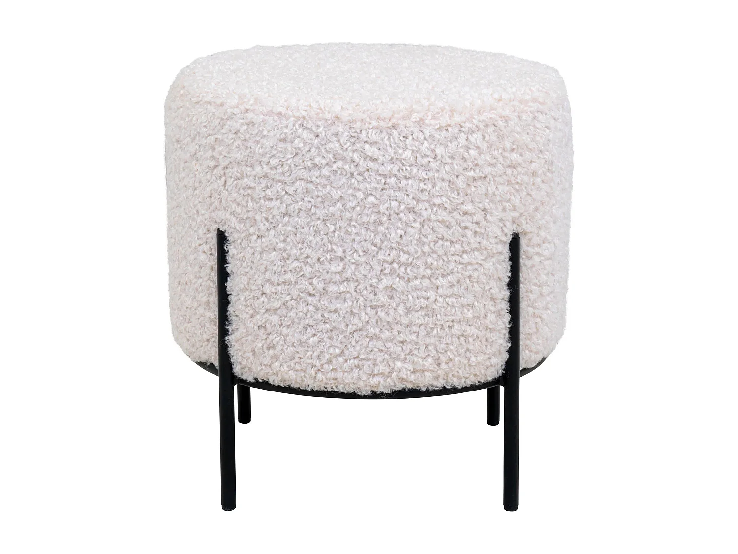 Witte fluwelen poef en zwart metalen poten Neer-Kleur Beige