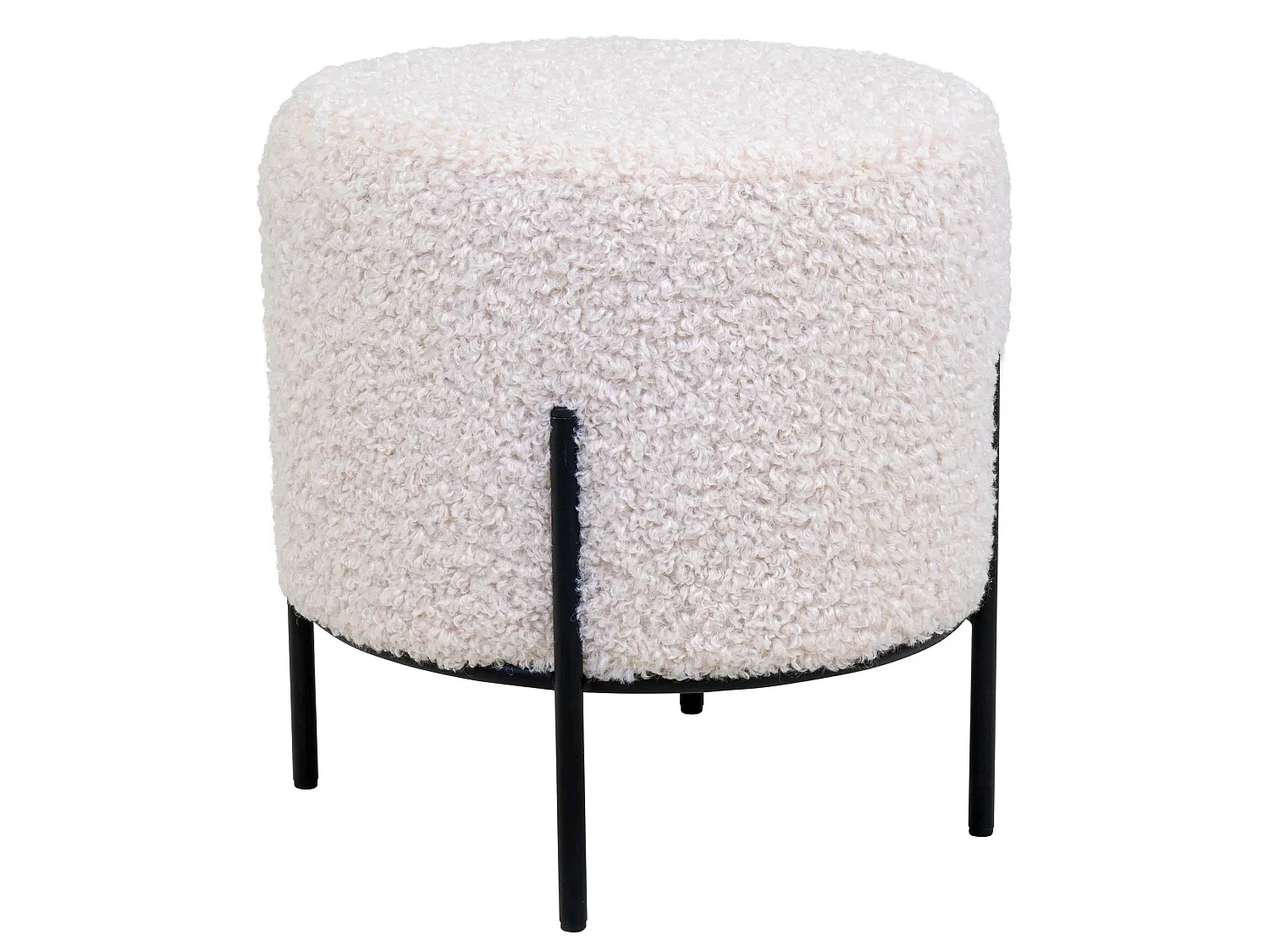 Pouf rond ALFORD – Tissu bouclette & pieds métal noir-Beige